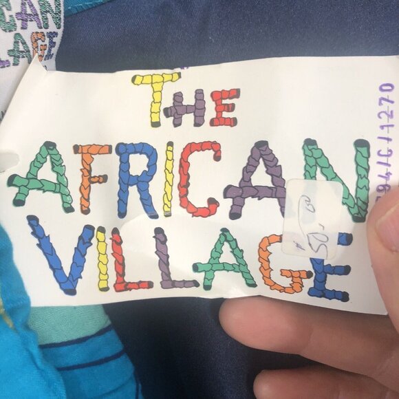 Vintage The African Village Tunic Womens Large Blue Gold Ethnic Tribal Artsy NEW - Picture 10 of 16